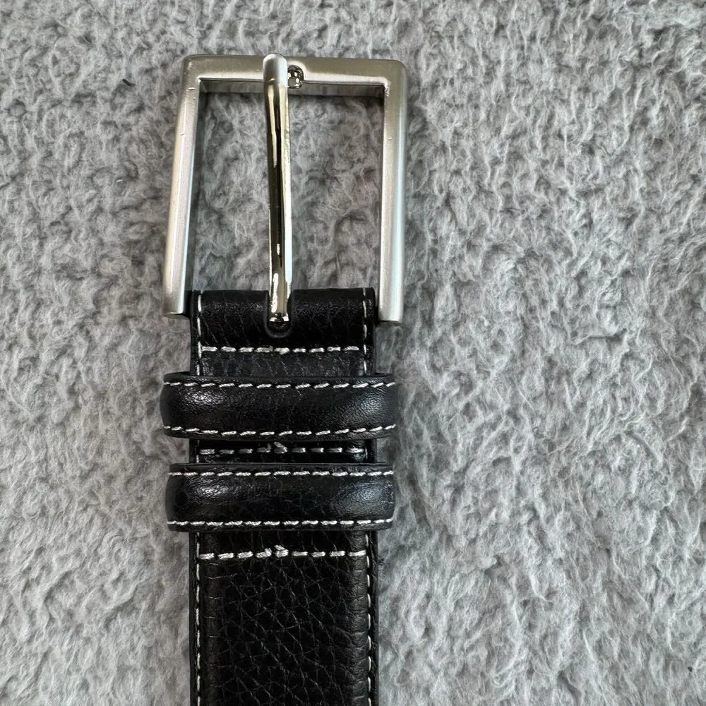 Jos.‎ A. Bank Belt Mens 44 Genuine Leather Black Silver Buckle